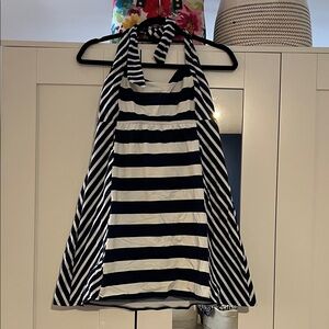 Blue and White Striped Halter Dress